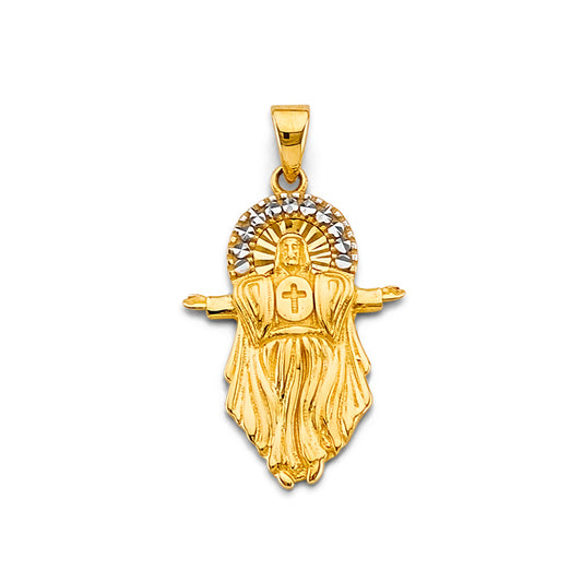 14K Two-Tone Gold Jesus With Halo Pendant