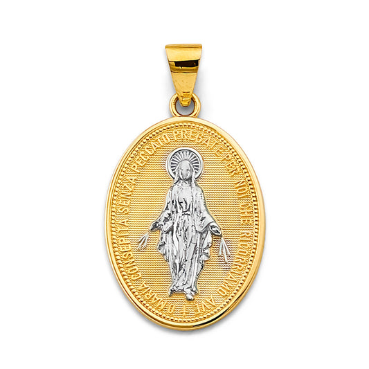 14K Two-Tone Gold Miraculous Virgin Mary Medallion