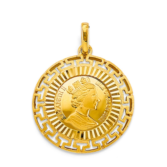 14K Yellow Gold Coin Style Queen Pendant