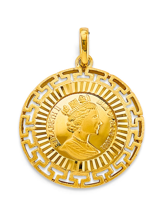 14K Yellow Gold Coin Style Queen Pendant