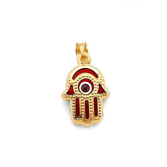 14K Yellow Gold Hamsa Evil Eye Enamel Pendant