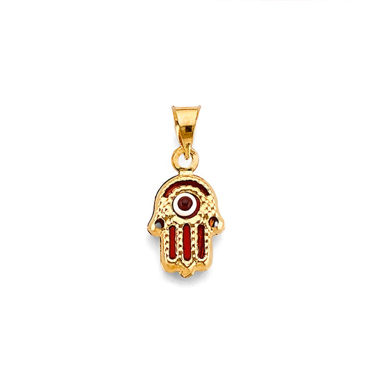 14K Yellow Gold Hamsa Evil Eye Enamel Pendant