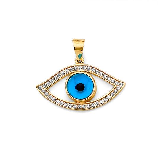 14K Yellow Gold Evil Eye Design CZ Pendant