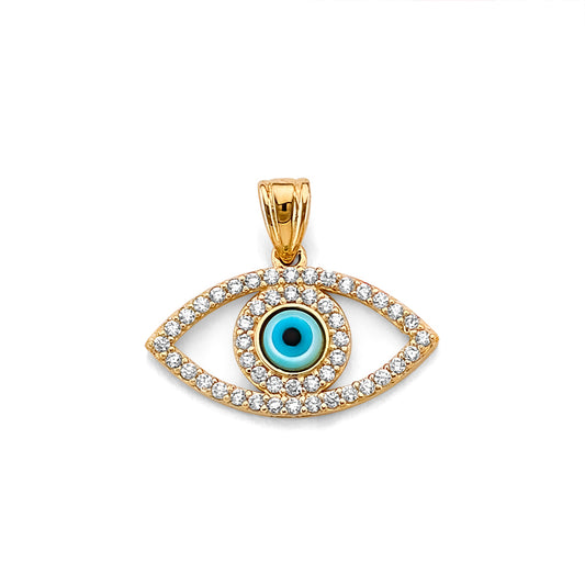 14K Yellow Gold Evil Eye Design CZ Pendant