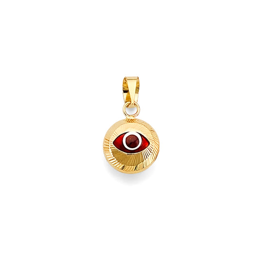 14K Yellow Gold Round Evil Eye Design Pendant