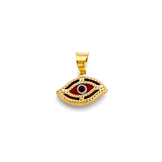 14K Yellow Gold Marquise Evil Eye Enamel Pendant