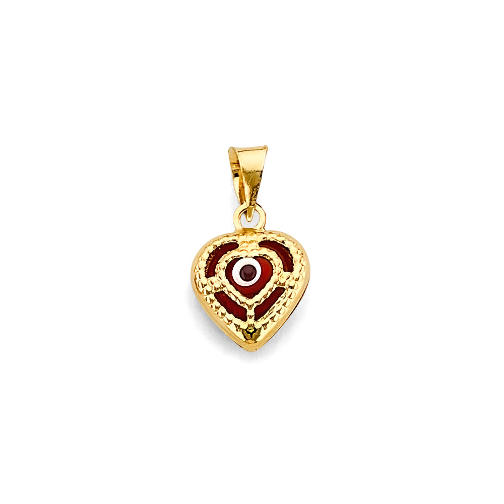 14K Yellow Gold Heart Evil Eye Enamel Pendant
