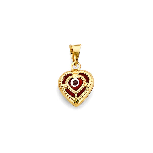 14K Yellow Gold Heart Evil Eye Enamel Pendant