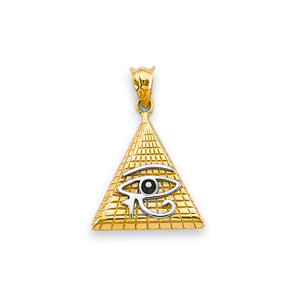 14K Two-Tone Gold Eye of Horus Pyramid Design Pendant