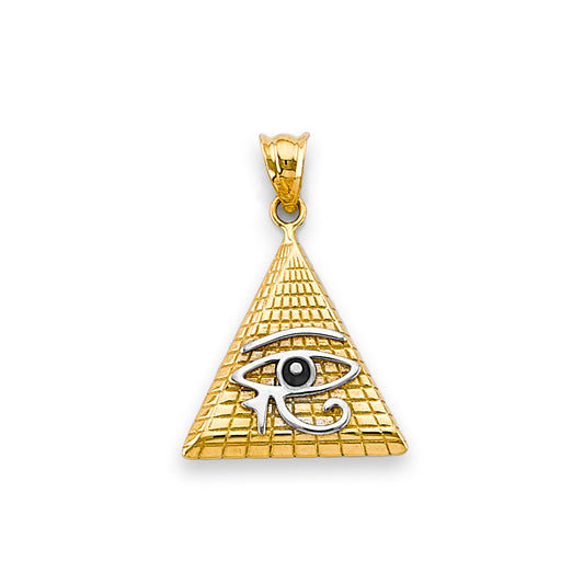 14K Two-Tone Gold Eye of Horus Pyramid Design Pendant