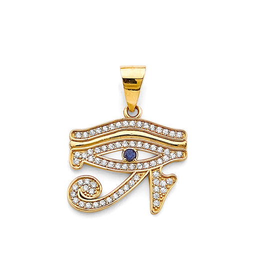 14K Yellow Gold Eye of Horus Design CZ Pendant