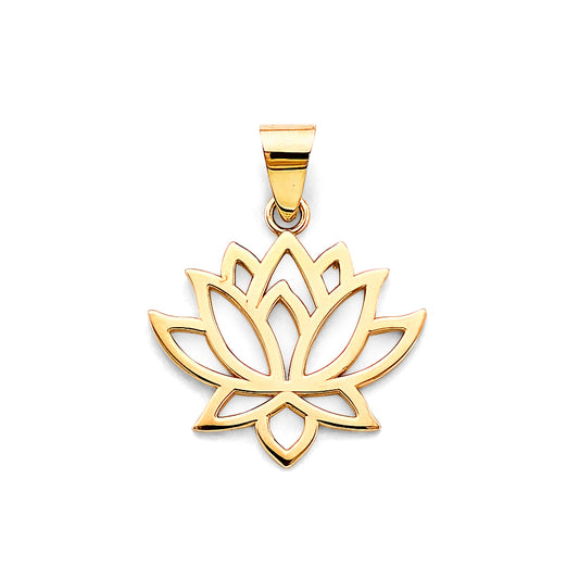 14K Yellow Gold Lotus Flower Outline Design Pendant