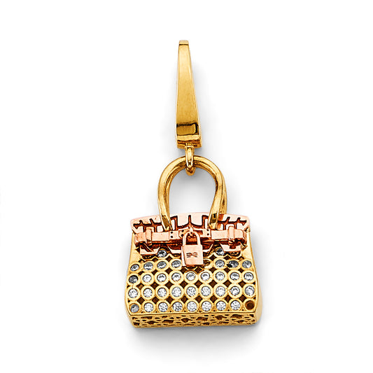 14K Two-Tone Gold CZ Handbag Charm