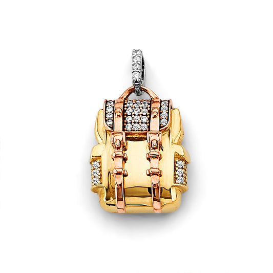 14K Tri-Color Gold Backpack Design CZ Charm