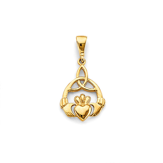 14K Yellow Gold Claddagh Heart & Trinity Knot Charm