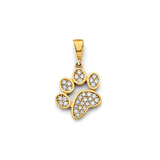 14K Yellow Gold Paw Print CZ Charm