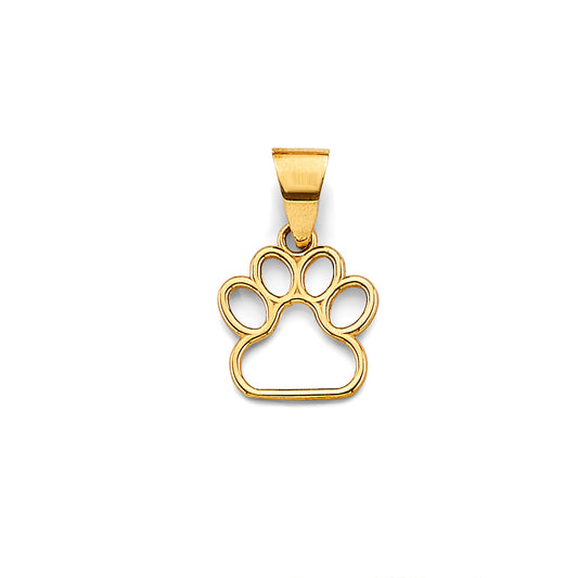 14K Yellow Gold Outline Paw Print Charm