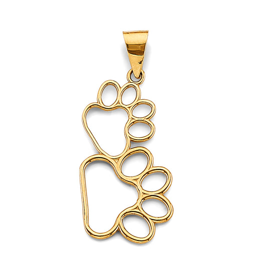 14K Yellow Gold Double Paw Print Outline Charm