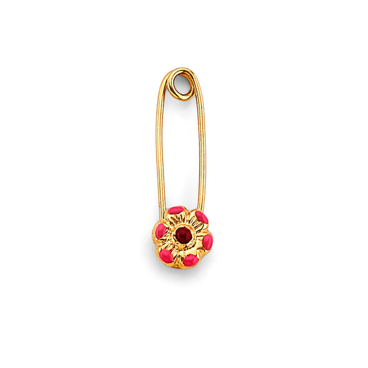 14K Yellow Gold Baby Safety Pin Flower Design Charm