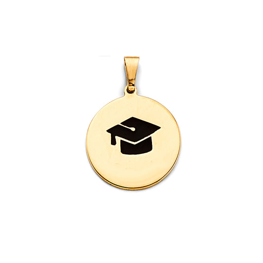 14K Yellow Gold Round Graduation Cap Black Enamel Charm