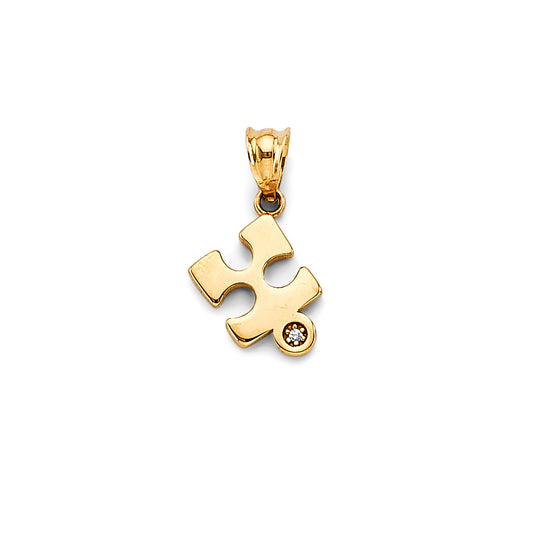 14K Yellow Gold Puzzle Piece CZ Charm