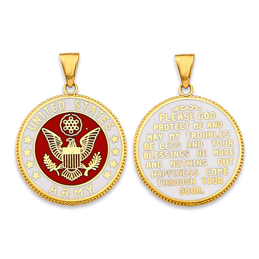 14K Yellow Gold Double Sided / Reversible United States Army Medallion Pendant