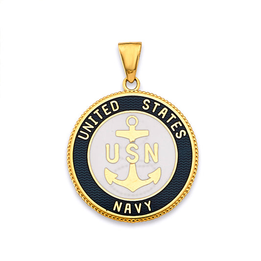 14K Yellow Gold United States Navy Enamel Medallion Pendant