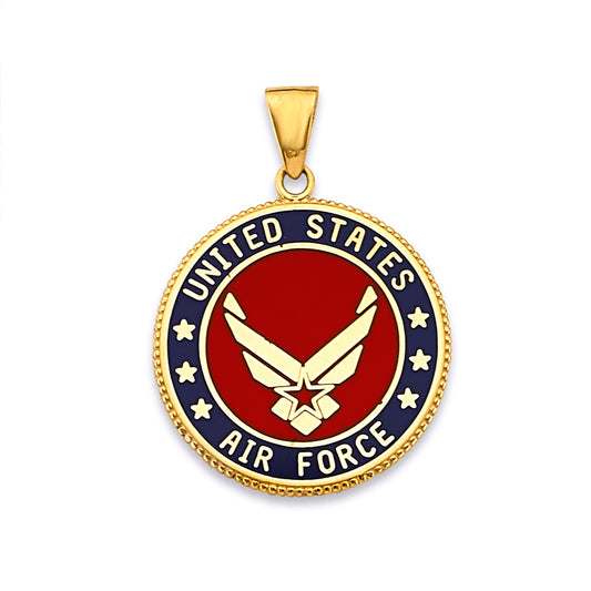 14K Yellow Gold United States Air Force Enamel Medallion Pendant