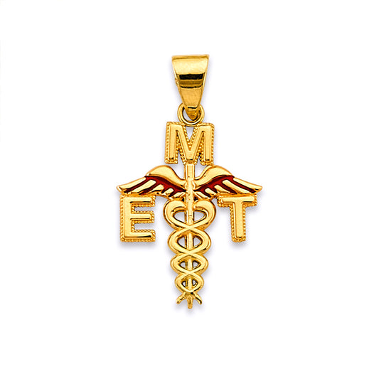 14K Yellow Gold EMT Caduceus Enamel Pendant