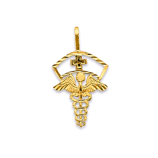 14K Yellow Gold EMT Caduceus Cross Frame Pendant
