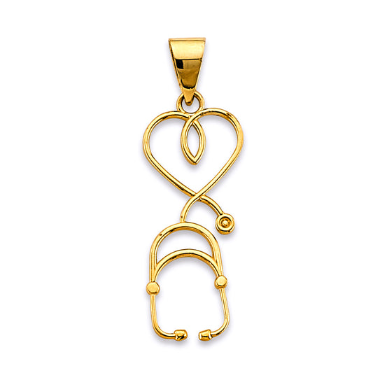 14K Yellow Gold Heart Stethoscope Pendant
