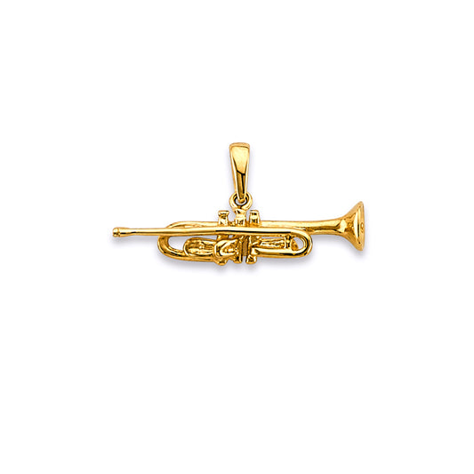 14K Yellow Gold Trumpet Musical Instrument Pendant