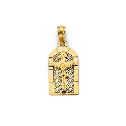 14K Yellow Gold Lattice Design Crucifix Pendant aprox 1" tall