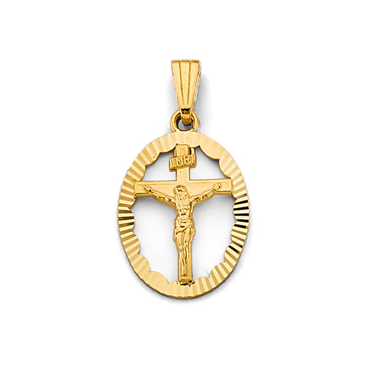 14K Yellow Gold Oval Diamond-Cut Crucifix Pendant aprox 1" tall