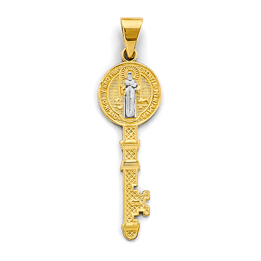 14K Two-Tone Gold Saint Benedict Key Pendant aprox 1 1/2" tall