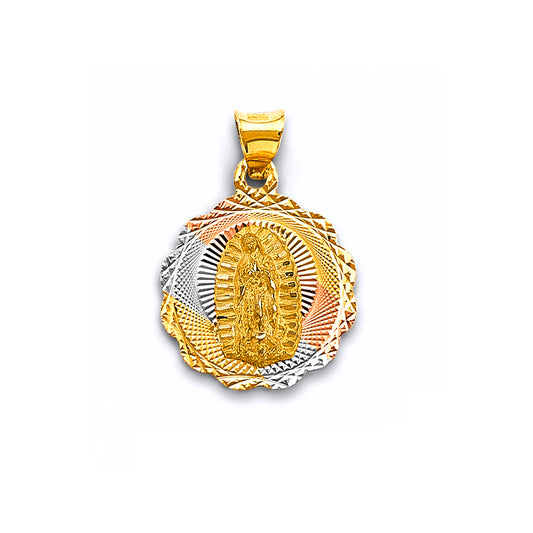 14K Tri-Color Gold Round scalloped Guadalupe Medallion