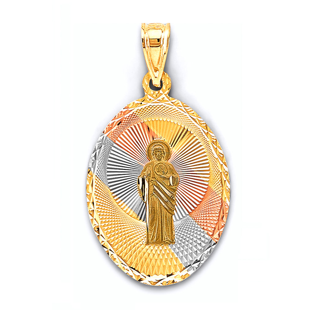 14K Tri-Color Gold Oval Saint Jude Medallion