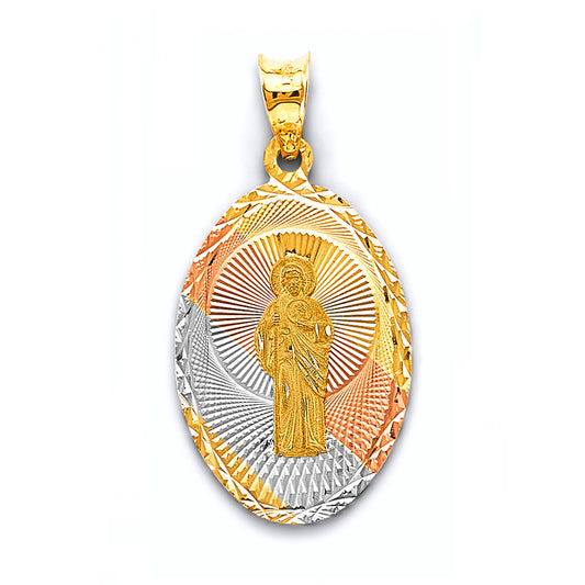 14K Tri-Color Gold Oval Saint Jude Medallion