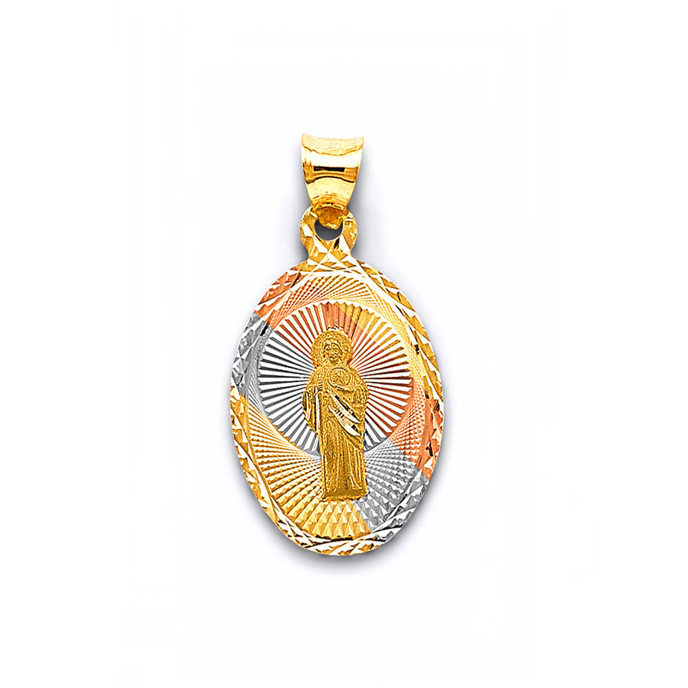 14K Tri-Color Gold Oval Saint Jude Medallion