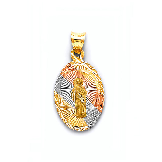 14K Tri-Color Gold Oval Saint Jude Medallion