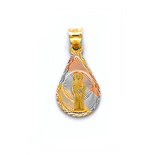 14K Tri-Color Gold Teardrop Oval Saint Jude Medallion