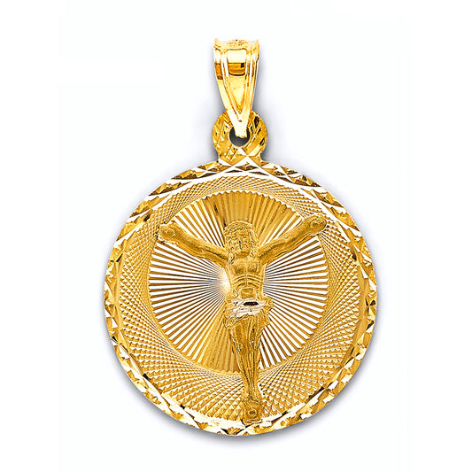 14K Yellow Gold Round Crucifix Medallion