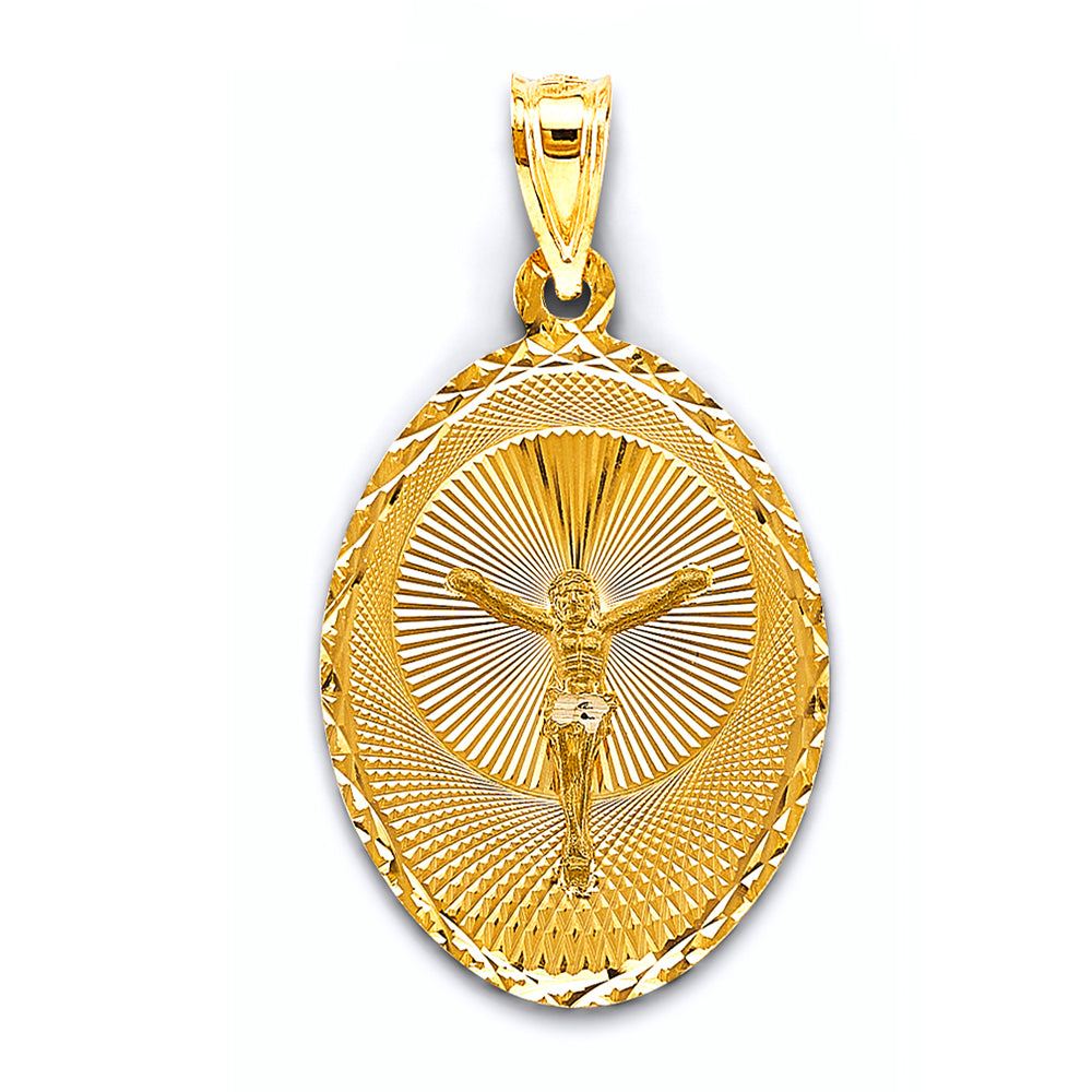 14K Yellow Gold Oval Crucifix Medallion