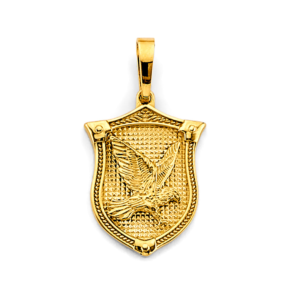 14K Yellow Gold Eagle Shield Pendant 1.2" Tall