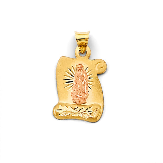 14K Two-Tone Guadalupe Scroll Pendant