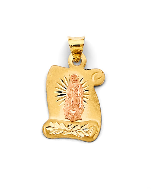 14K Two-Tone Guadalupe Scroll Pendant