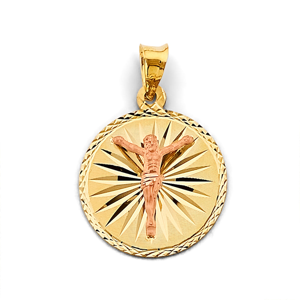 14K Two-Tone Round Crucifix Medal