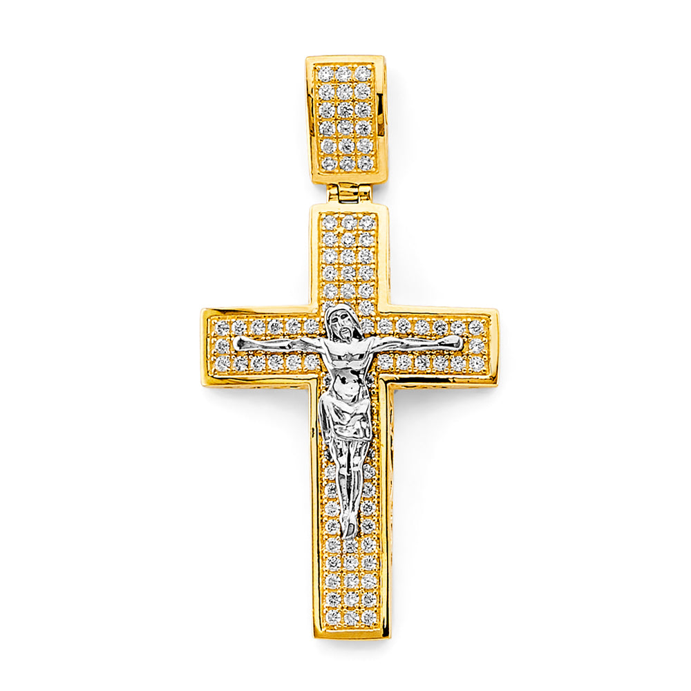 14K Two-Tone Gold CZ Crucifix Pendant aprox 2" tall