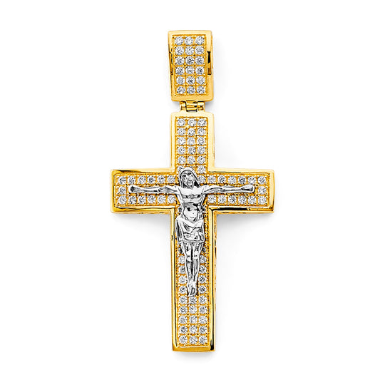 14K Two-Tone Gold CZ Crucifix Pendant aprox 2" tall