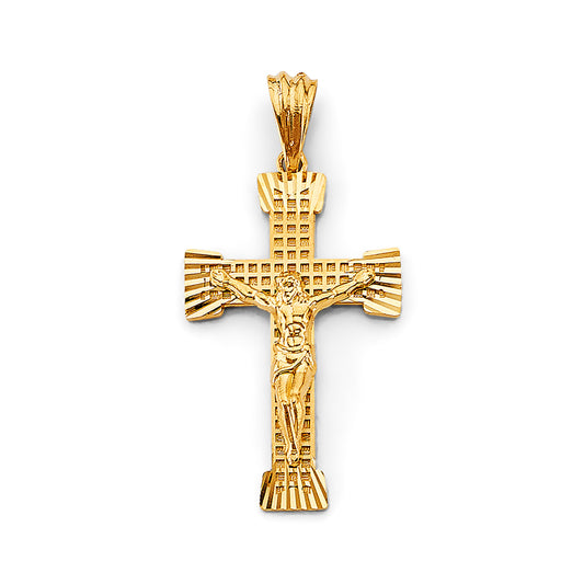 14K Yellow Gold Textured Crucifix Pendant aprox 1 3/4"